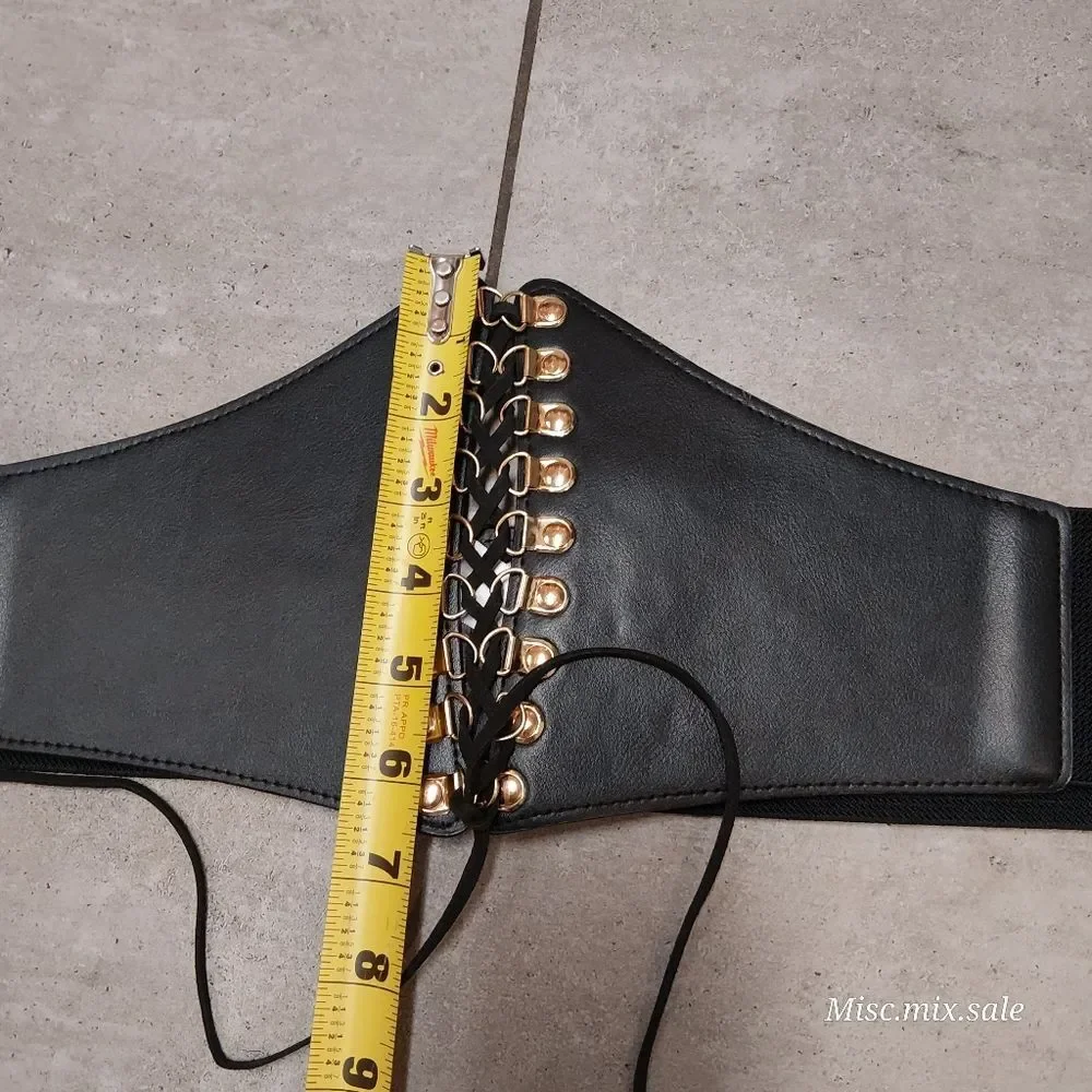 Chic Corset-Style Elastic Waist Belt – Black & Gold PLUS size Lace-up